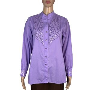 Bob Mackie Sequined Long Sleeve Purple Blouse Size XS